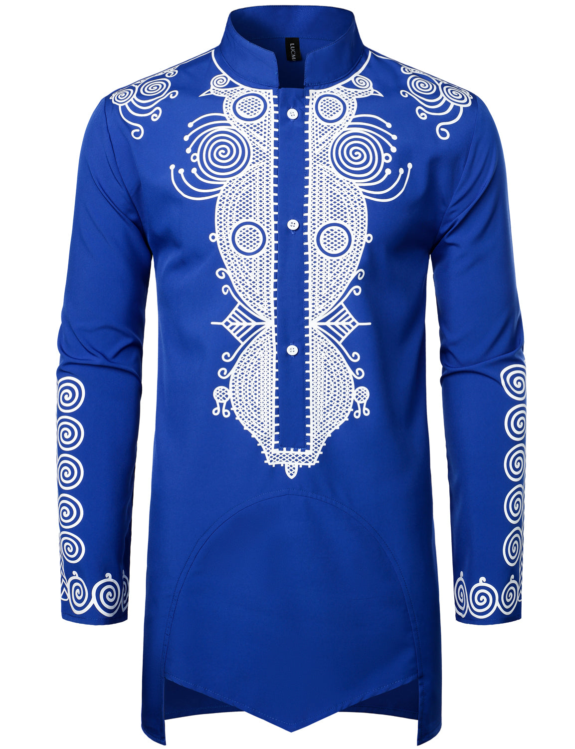 LucMatton Men's Traditional African Long Sleeve Dashiki Shiny Metallic Pattern Printed Party Shirt