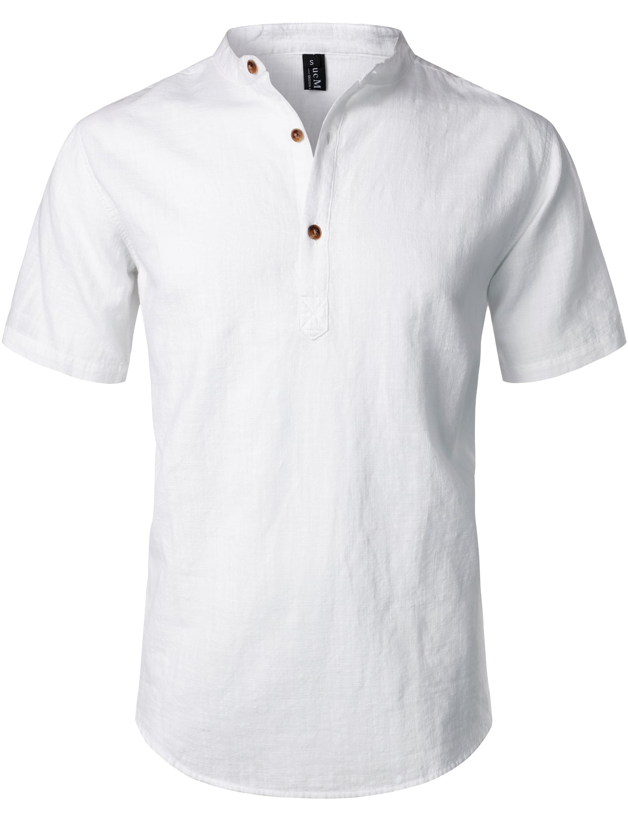 LucMatton Men's Casual Cotton Linen Short Sleeve Henley Shirt Summer Lightweight Banded Collar Beach Tops