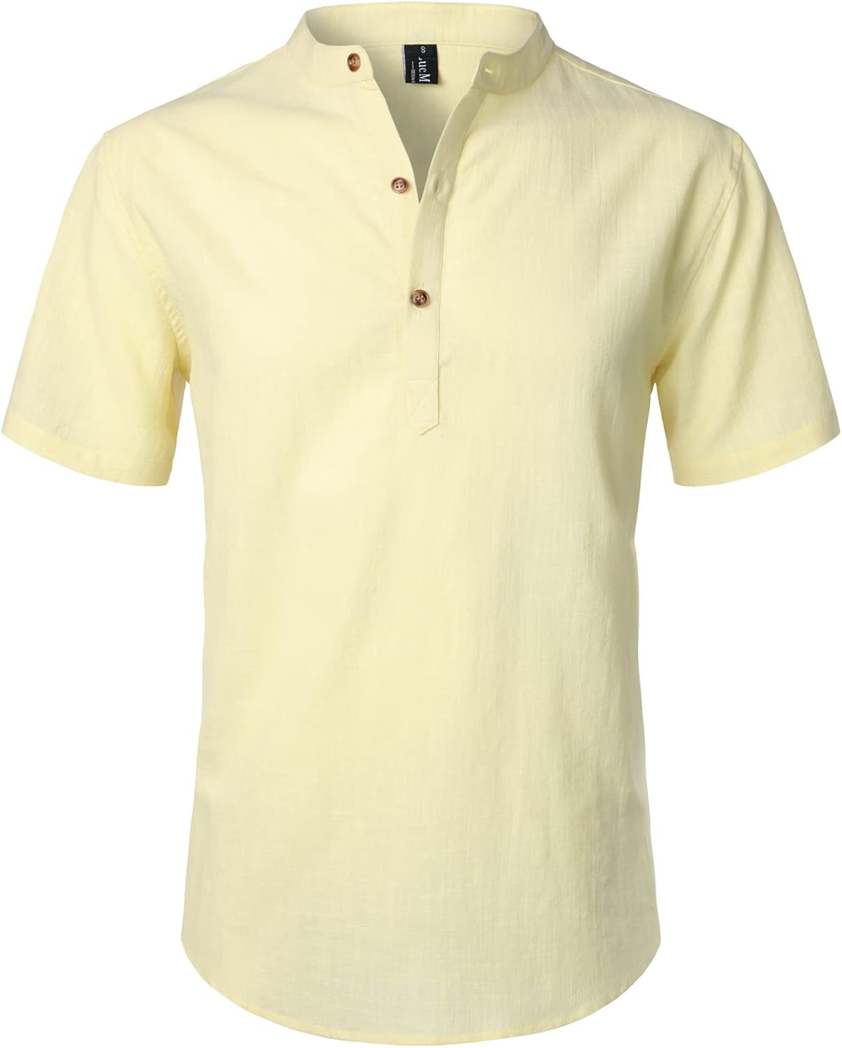 LucMatton Men's Casual Cotton Linen Short Sleeve Henley Shirt Summer Lightweight Banded Collar Beach Tops