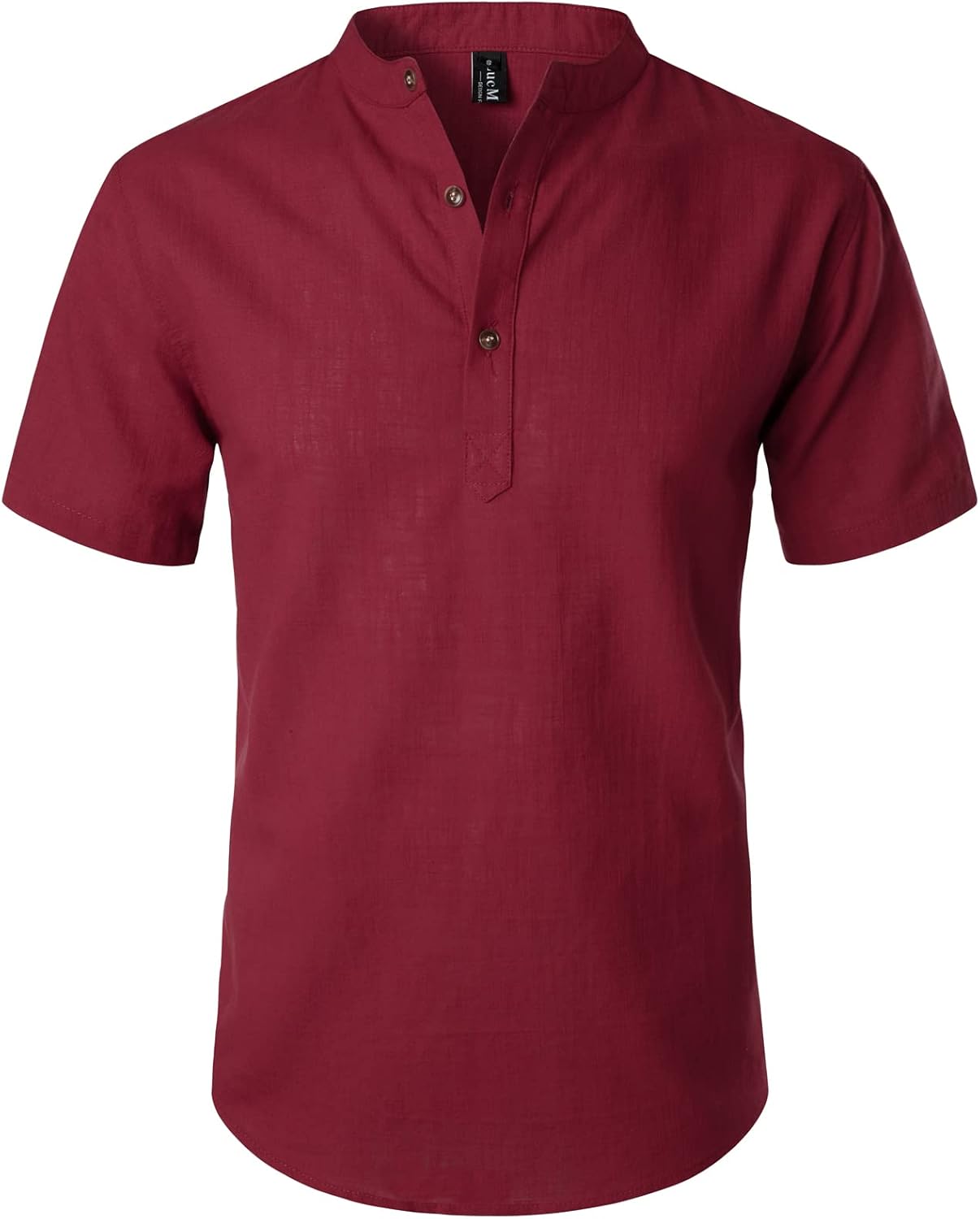 LucMatton Men's Casual Cotton Linen Short Sleeve Henley Shirt Summer Lightweight Banded Collar Beach Tops