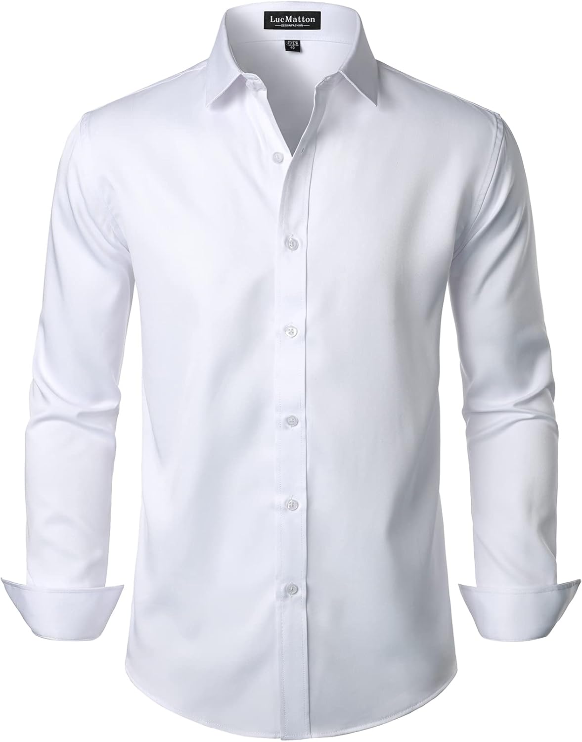 LucMatton Men's Dress Shirt Formal Stretch Wrinkle-Free Long Sleeve Slim Fit Button Down Shirts for Wedding Party