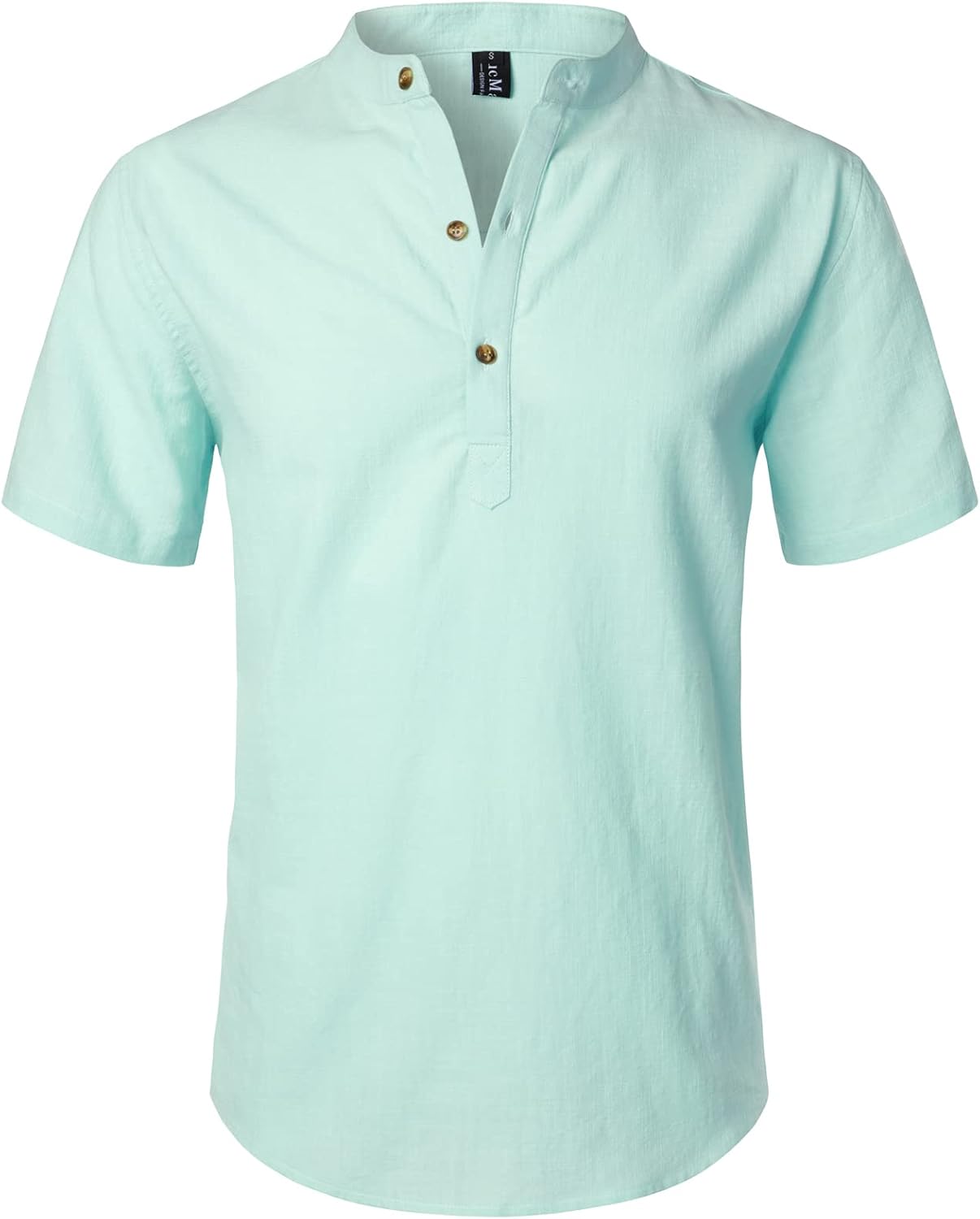 LucMatton Men's Casual Cotton Linen Short Sleeve Henley Shirt Summer Lightweight Banded Collar Beach Tops