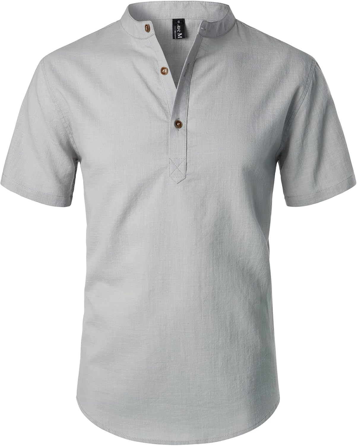 LucMatton Men's Casual Cotton Linen Short Sleeve Henley Shirt Summer Lightweight Banded Collar Beach Tops