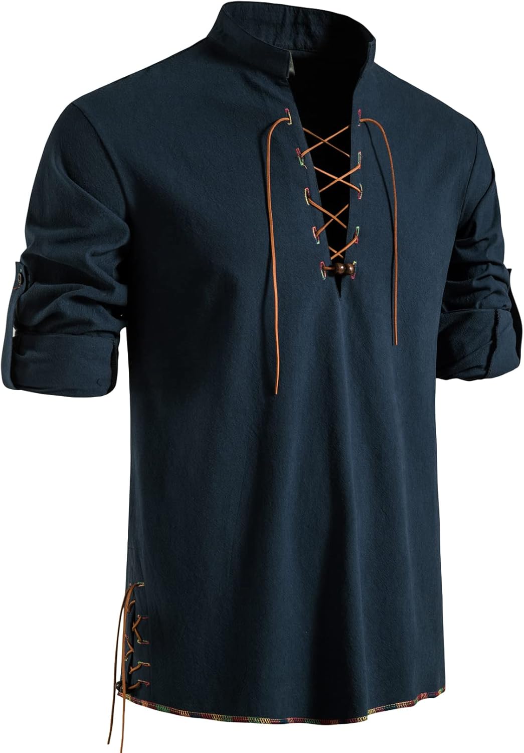 LucMatton Men Classic Lace Up Cotton Shirt Medieval Vintage Costume …