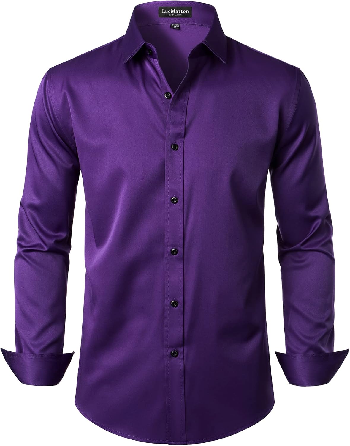 LucMatton Men's Dress Shirt Formal Stretch Wrinkle-Free Long Sleeve Slim Fit Button Down Shirts for Wedding Party