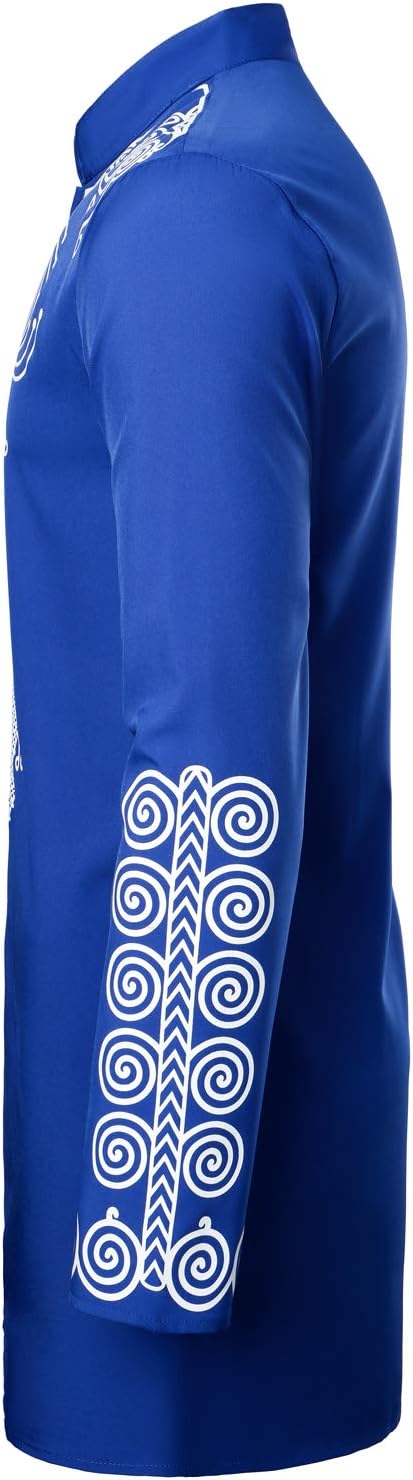 LucMatton Men's Traditional African Long Sleeve Dashiki Shiny Metallic Pattern Printed Party Shirt