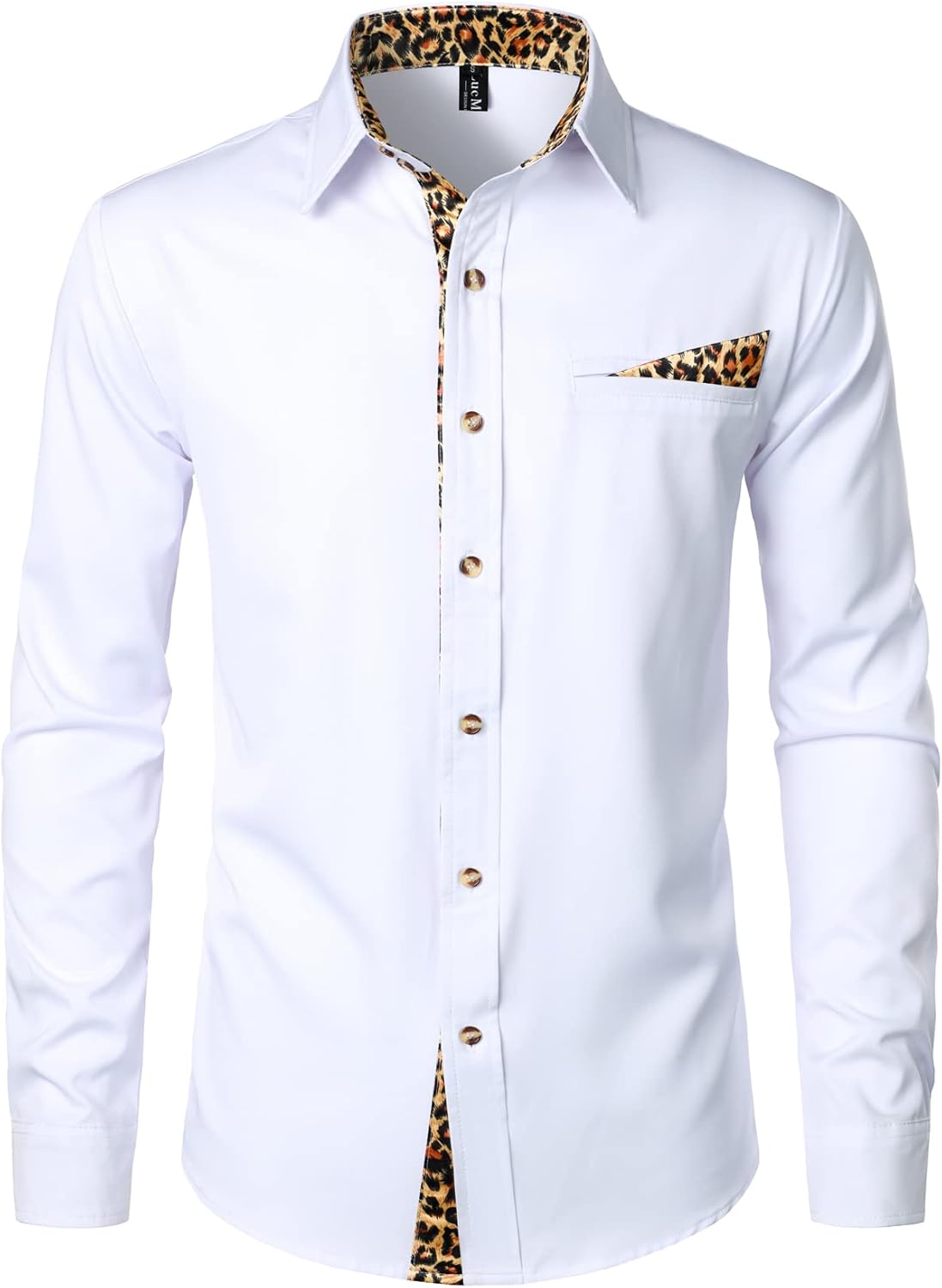 LucMatton Men's Hipster Long Sleeve Button Down Leopard Print Shirts for Club Rock Party