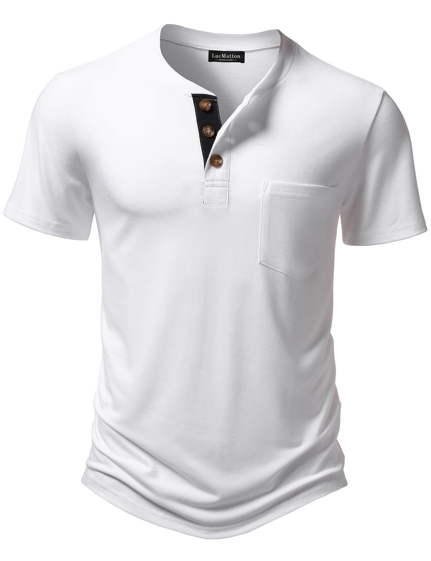 LucMatton Men's Lightweight Henley Shirt Casual Stretch Slim Fit Short Sleeve T-Shirt with Pocket