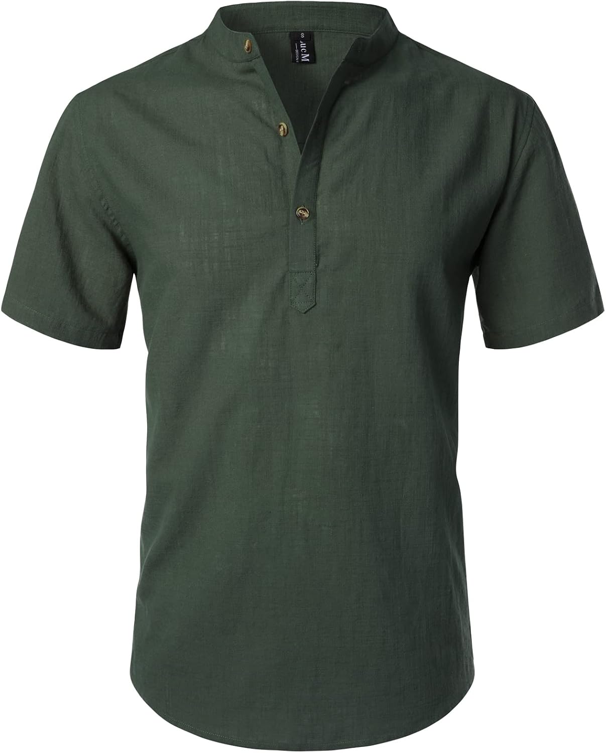 LucMatton Men's Casual Cotton Linen Short Sleeve Henley Shirt Summer Lightweight Banded Collar Beach Tops