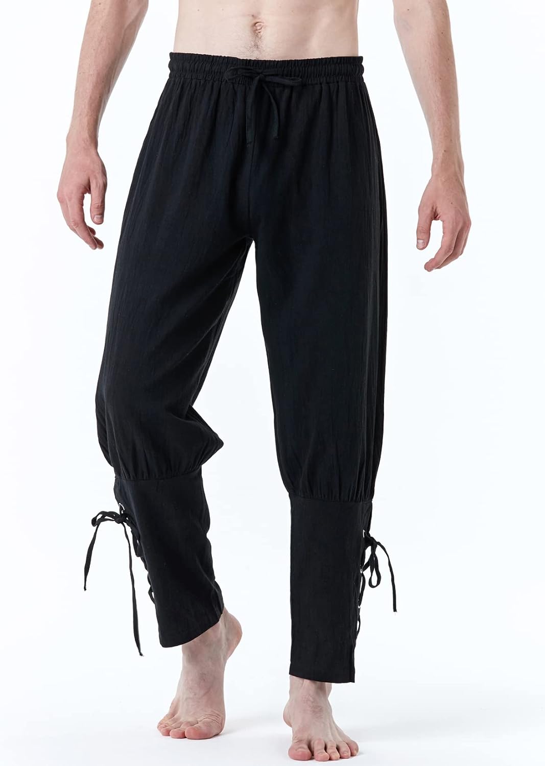 LucMatton Men's Cotton Retro Ankle Banded Pants for Halloween Cosplay Renaissance Medieval Viking Pirate Costume