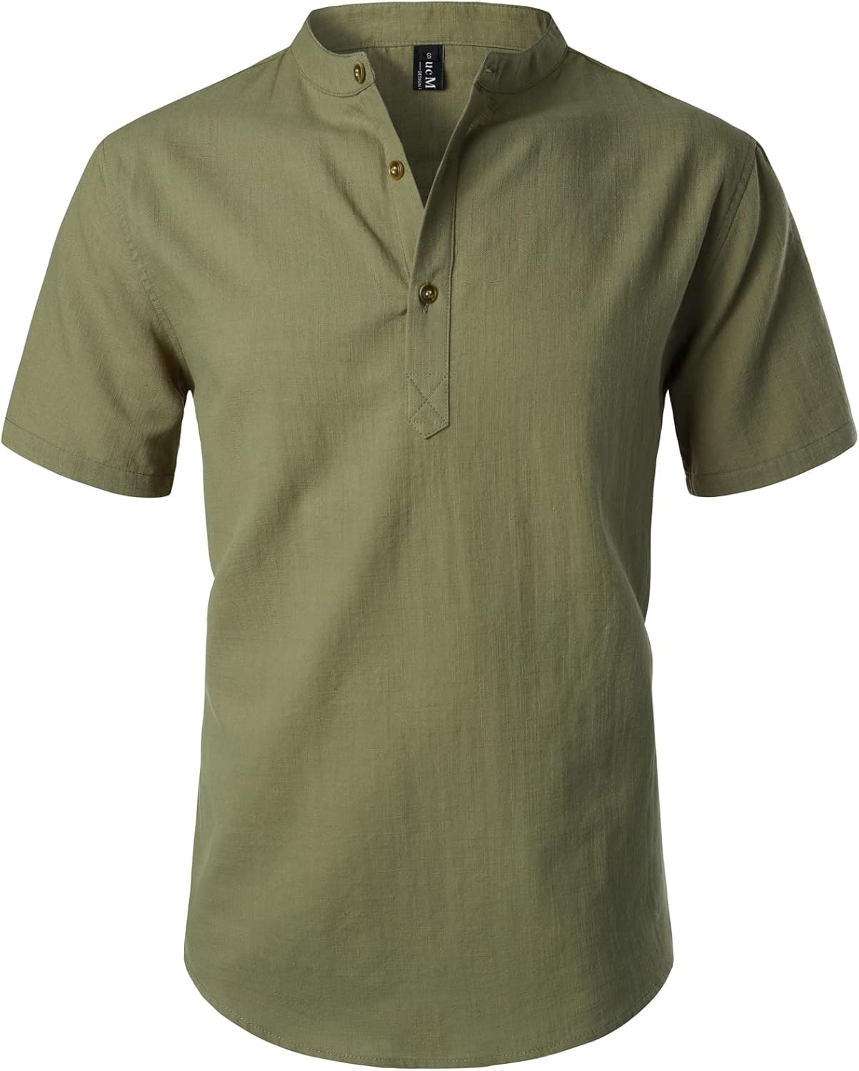 LucMatton Men's Casual Cotton Linen Short Sleeve Henley Shirt Summer Lightweight Banded Collar Beach Tops