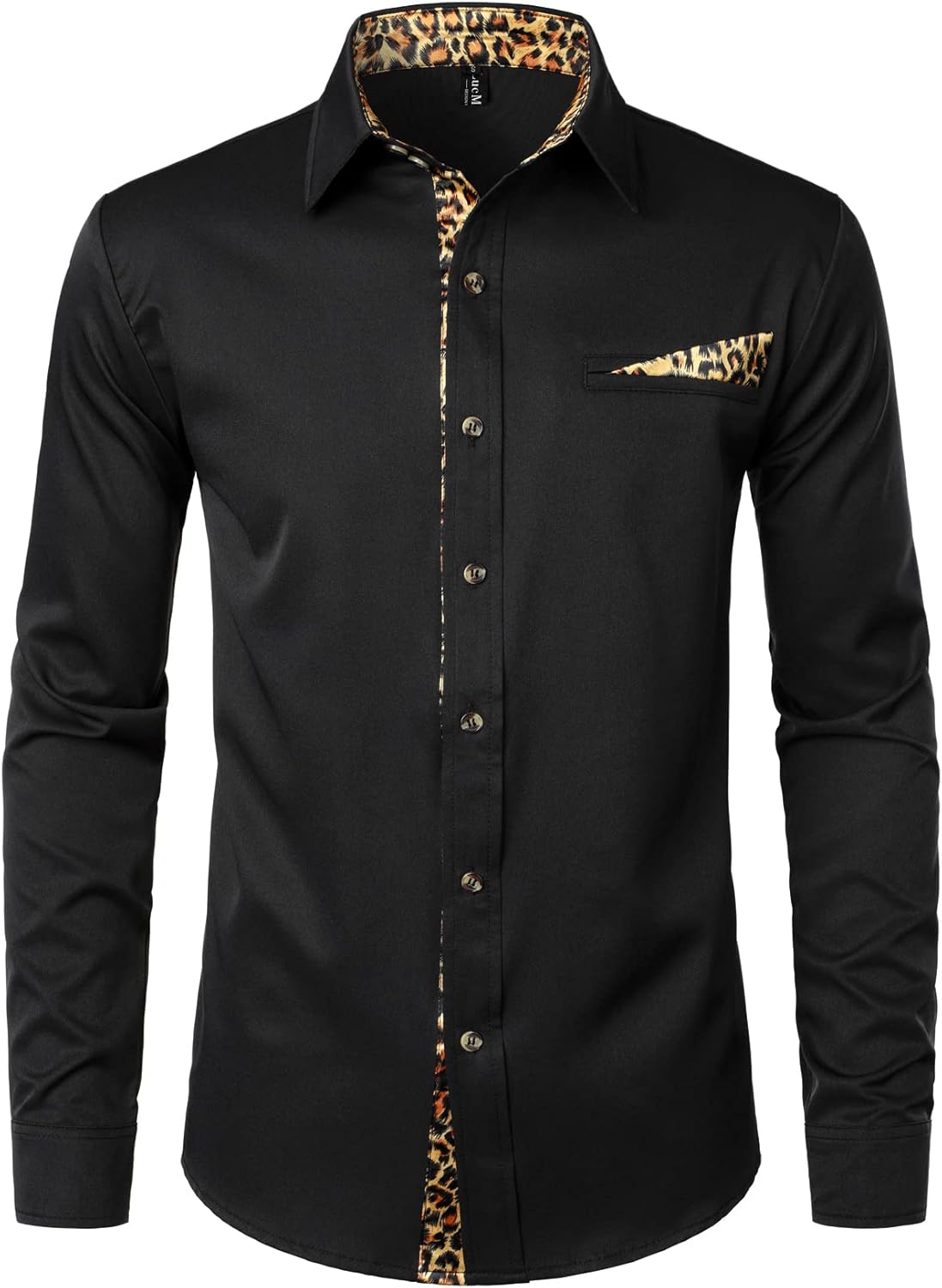LucMatton Men's Hipster Long Sleeve Button Down Leopard Print Shirts for Club Rock Party