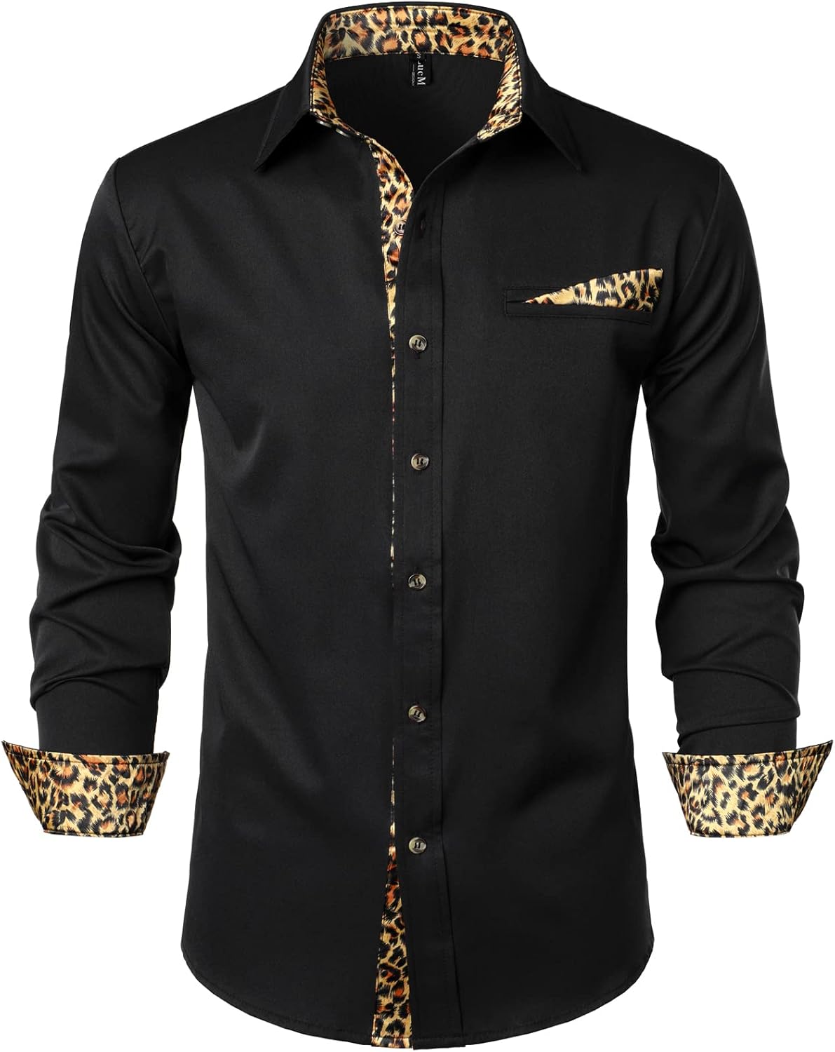 LucMatton Men's Hipster Long Sleeve Button Down Leopard Print Shirts for Club Rock Party