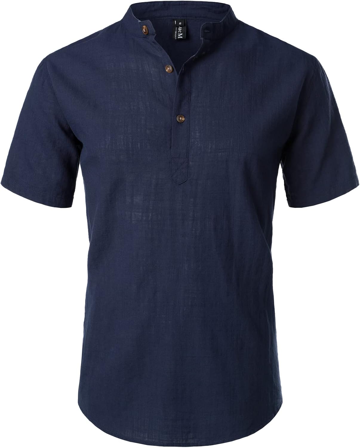 LucMatton Men's Casual Cotton Linen Short Sleeve Henley Shirt Summer Lightweight Banded Collar Beach Tops