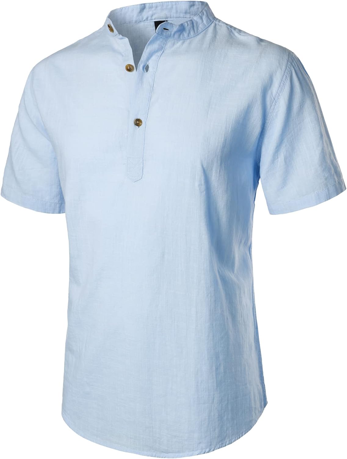 LucMatton Men's Casual Cotton Linen Short Sleeve Henley Shirt Summer Lightweight Banded Collar Beach Tops