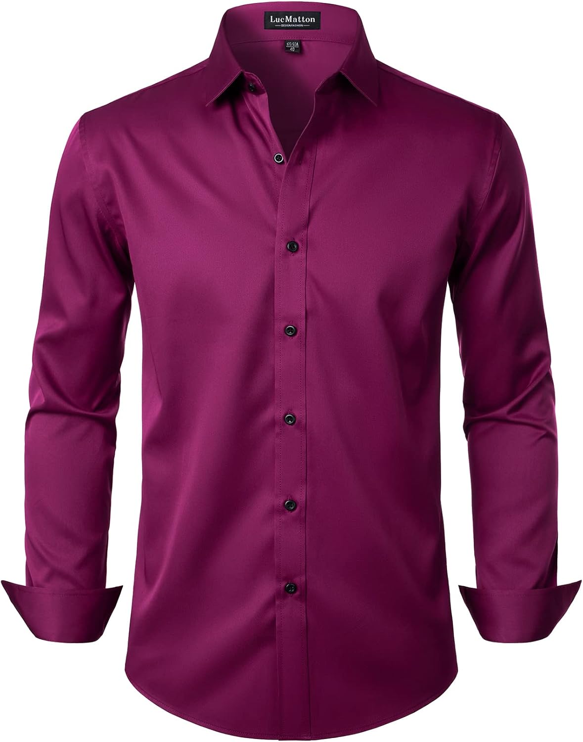 LucMatton Men's Dress Shirt Formal Stretch Wrinkle-Free Long Sleeve Slim Fit Button Down Shirts for Wedding Party