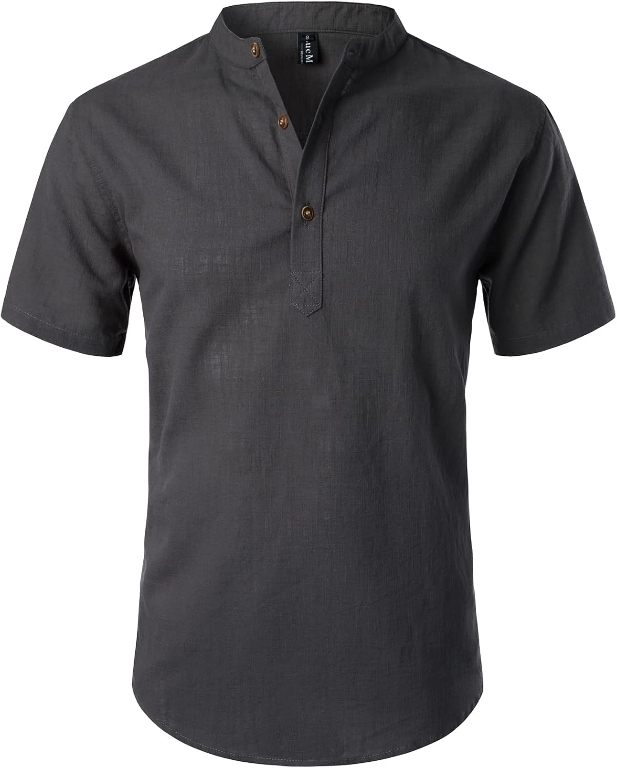 LucMatton Men's Casual Cotton Linen Short Sleeve Henley Shirt Summer Lightweight Banded Collar Beach Tops