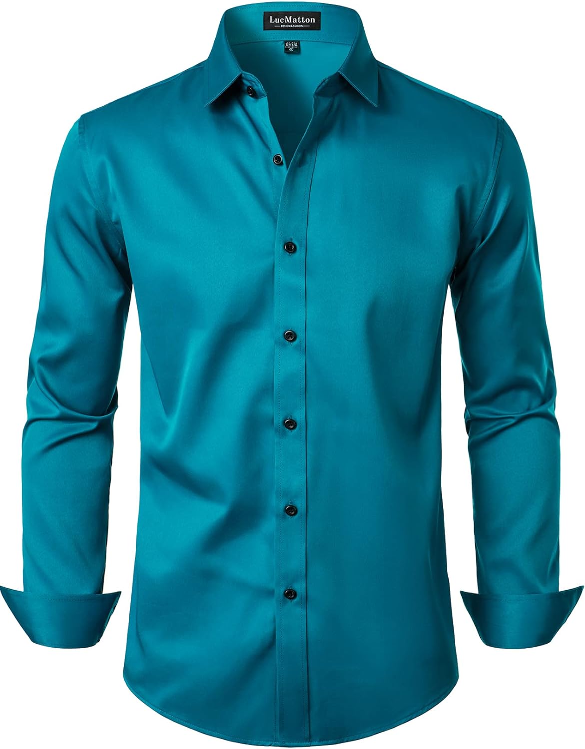 LucMatton Men's Dress Shirt Formal Stretch Wrinkle-Free Long Sleeve Slim Fit Button Down Shirts for Wedding Party