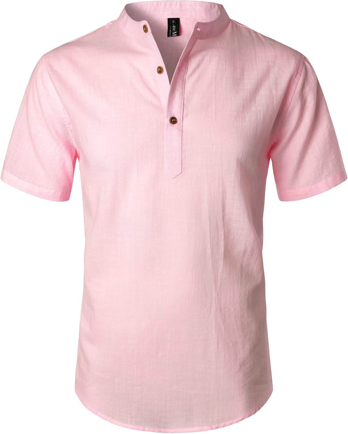 LucMatton Men's Casual Cotton Linen Short Sleeve Henley Shirt Summer Lightweight Banded Collar Beach Tops