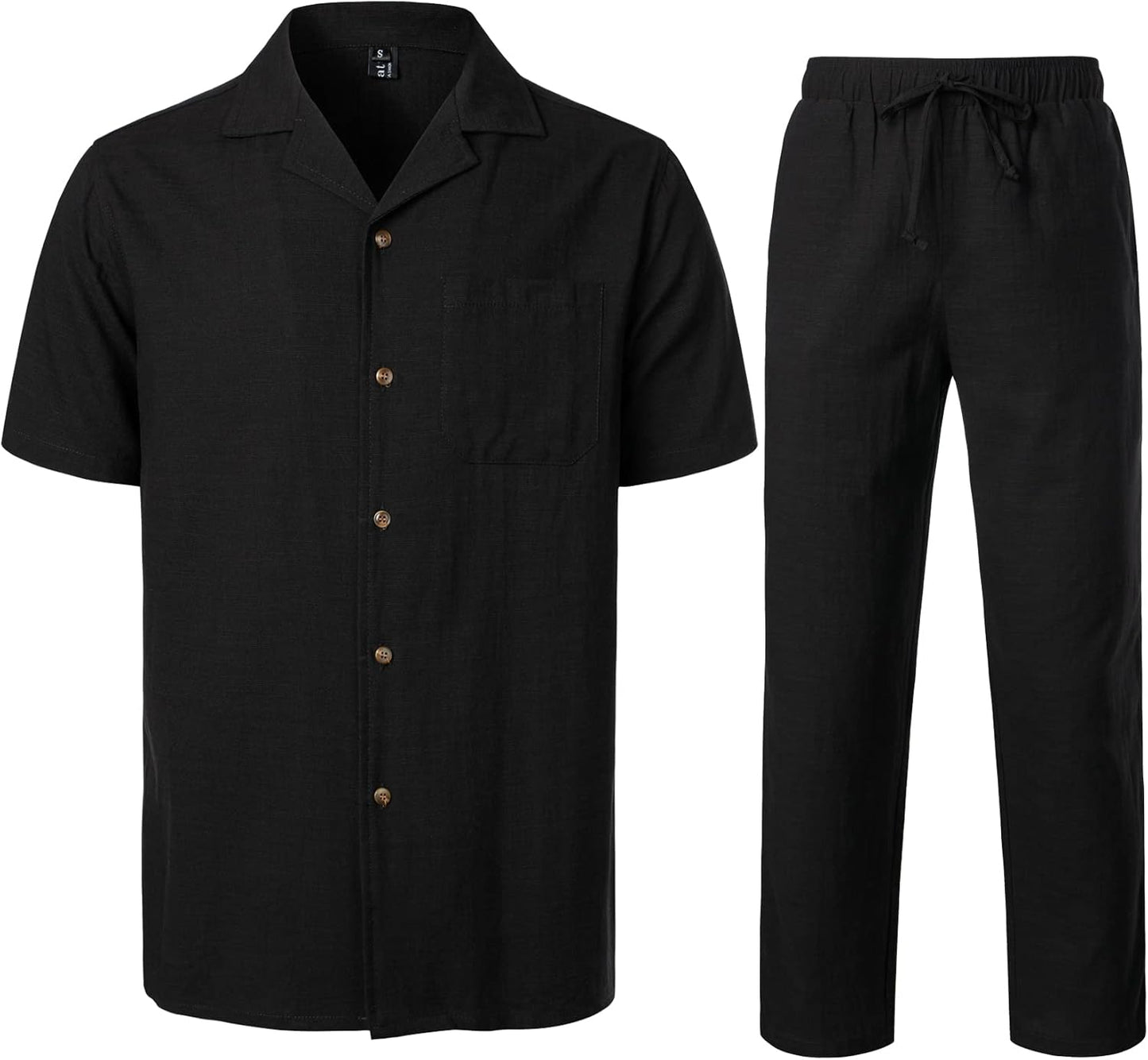 LucMatton Men's 2 Piece Casual Linen Outfits Summer Cuban Collar Walking Suits for Beach Vacation
