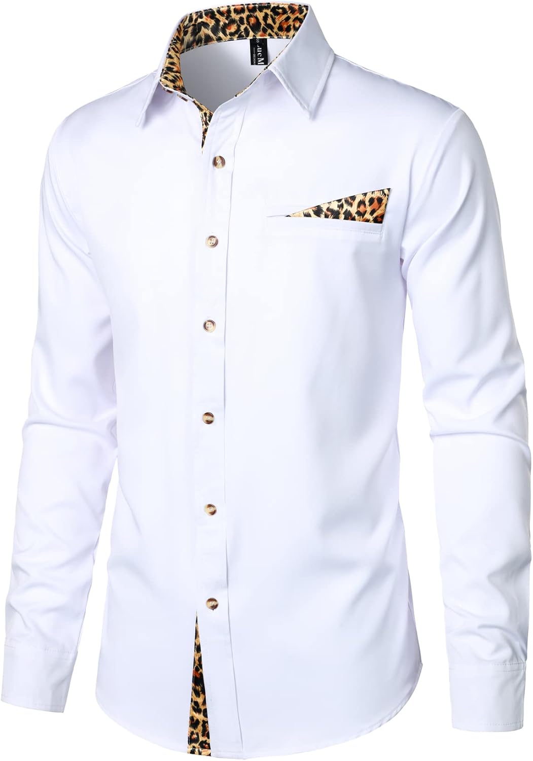 LucMatton Men's Hipster Long Sleeve Button Down Leopard Print Shirts for Club Rock Party