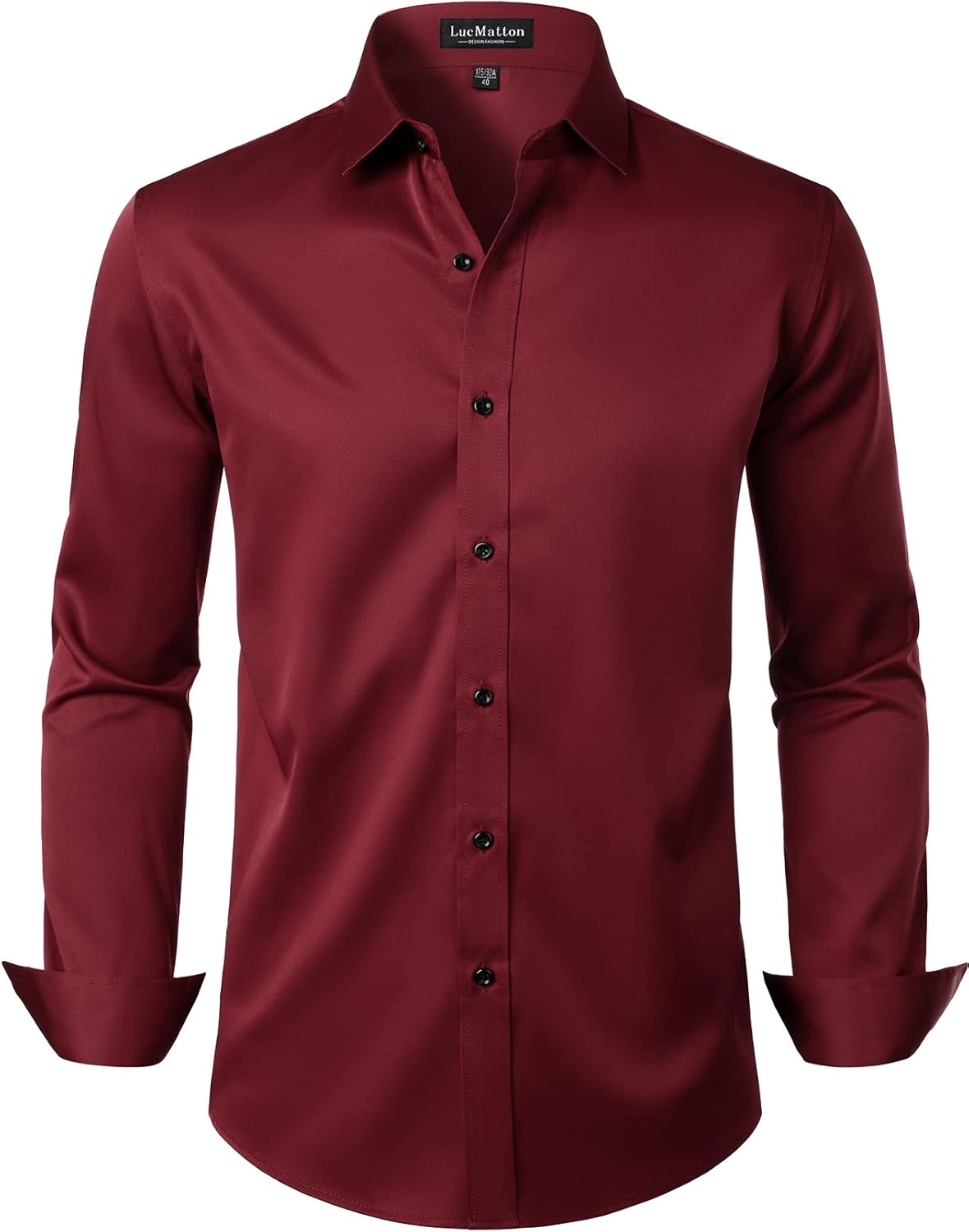 LucMatton Men's Dress Shirt Formal Stretch Wrinkle-Free Long Sleeve Slim Fit Button Down Shirts for Wedding Party
