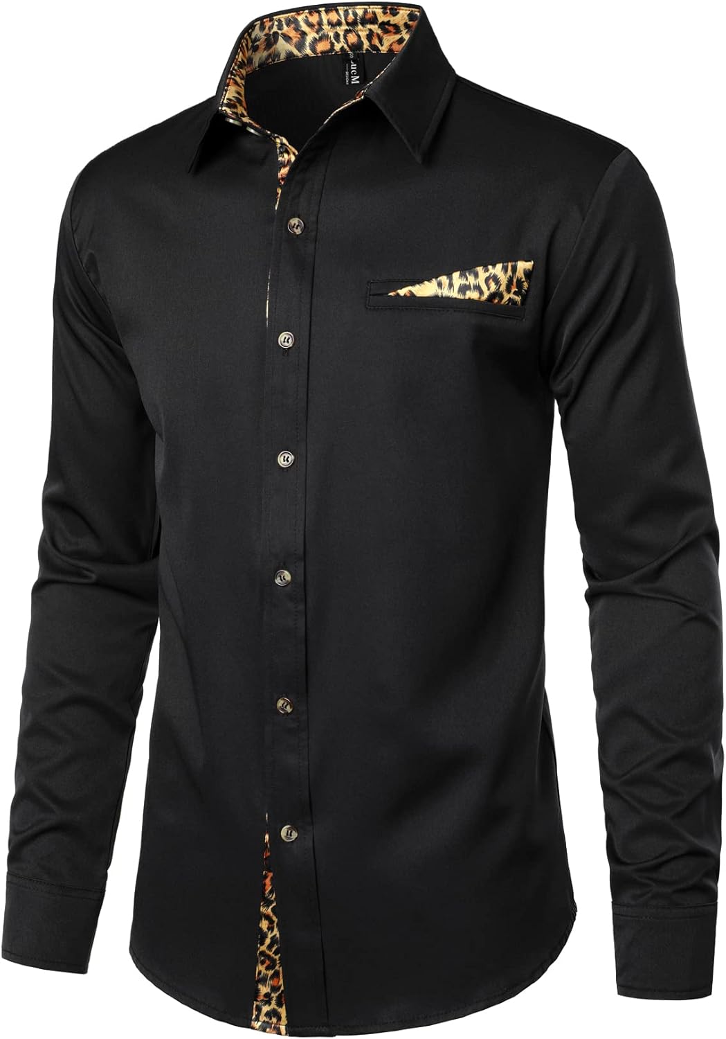 LucMatton Men's Hipster Long Sleeve Button Down Leopard Print Shirts for Club Rock Party