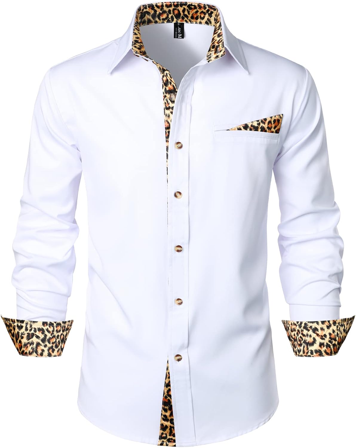 LucMatton Men's Hipster Long Sleeve Button Down Leopard Print Shirts for Club Rock Party