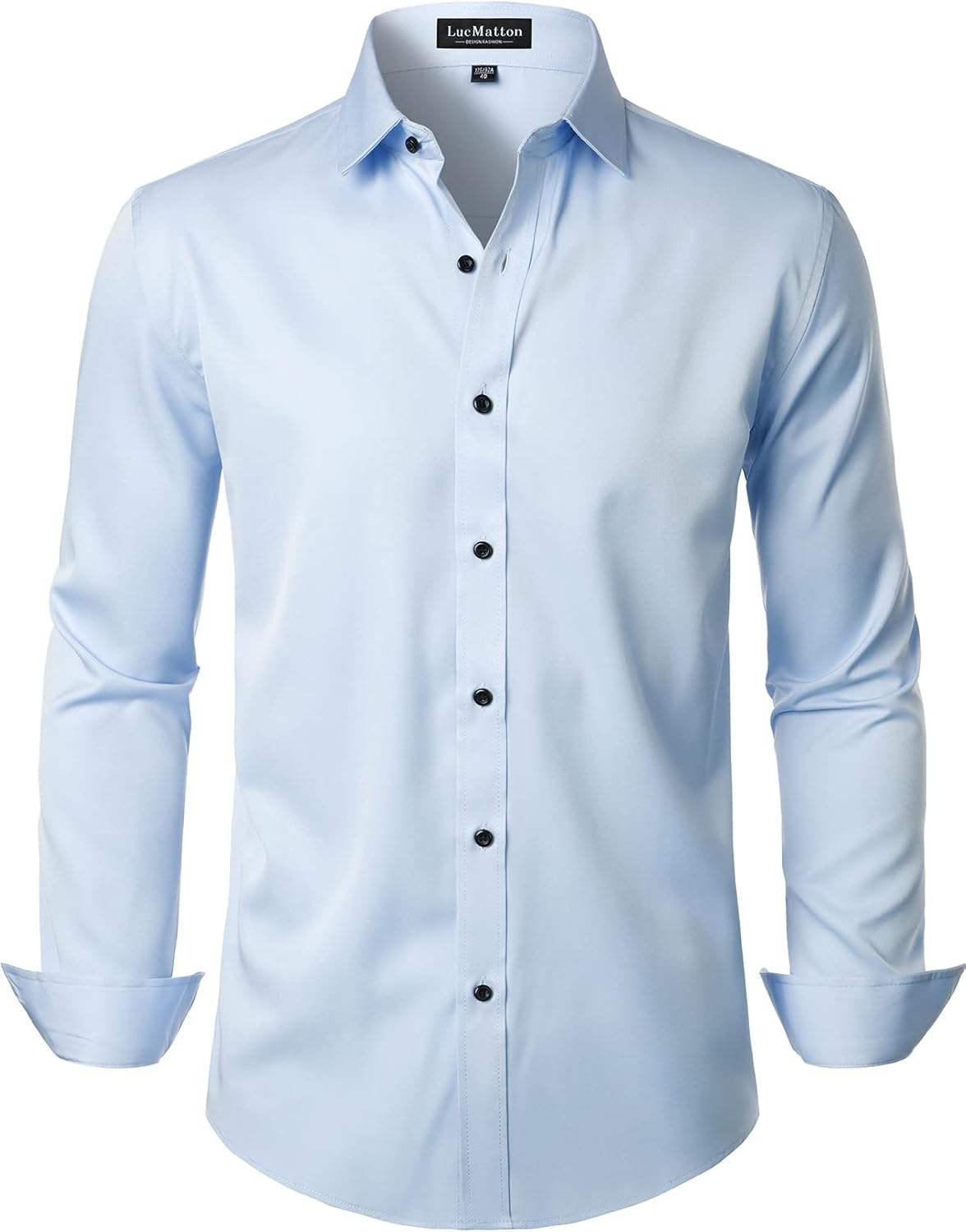 LucMatton Men's Dress Shirt Formal Stretch Wrinkle-Free Long Sleeve Slim Fit Button Down Shirts for Wedding Party
