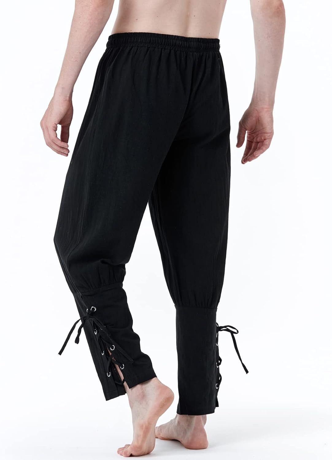 LucMatton Men's Cotton Retro Ankle Banded Pants for Halloween Cosplay Renaissance Medieval Viking Pirate Costume