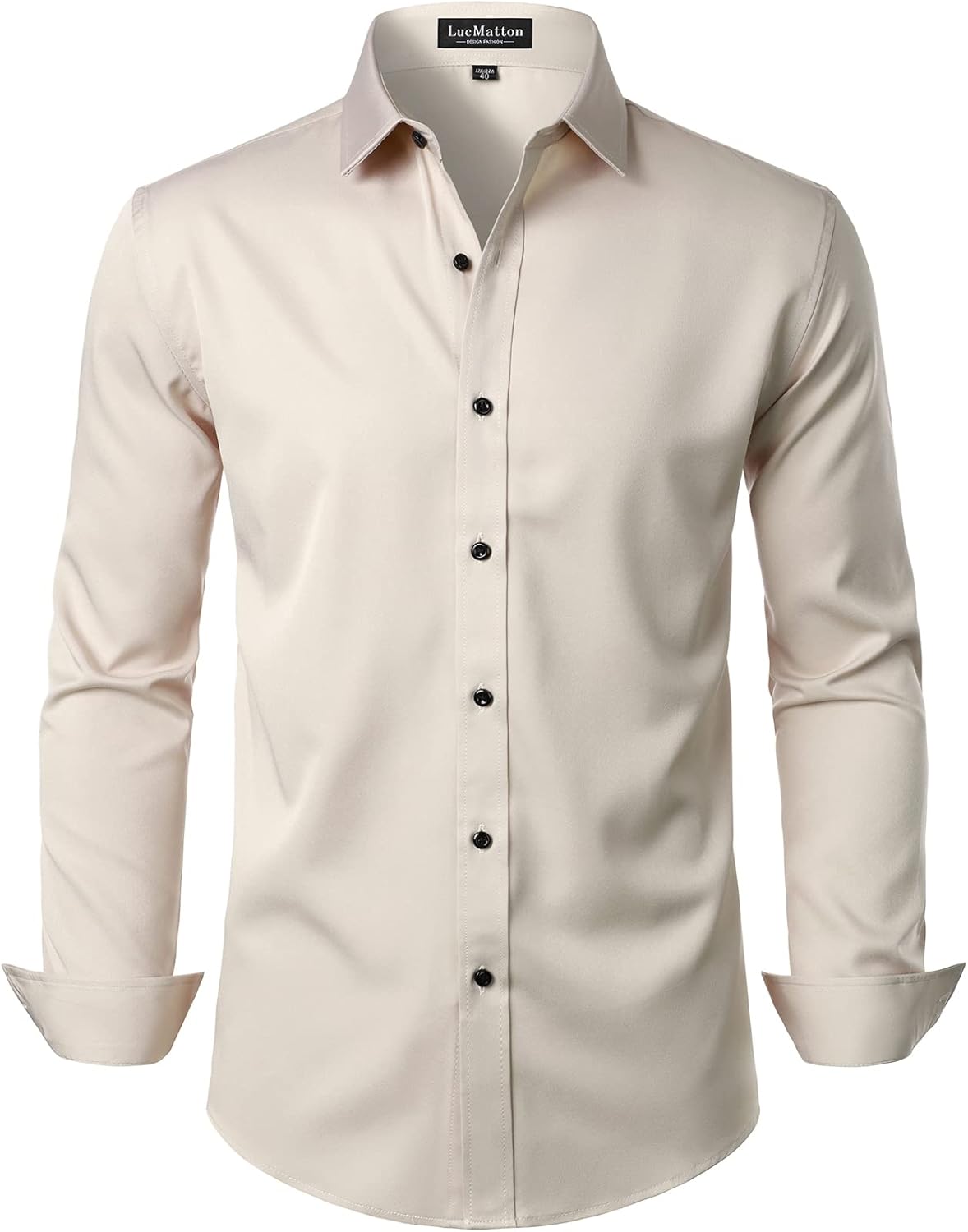 LucMatton Men's Dress Shirt Formal Stretch Wrinkle-Free Long Sleeve Slim Fit Button Down Shirts for Wedding Party
