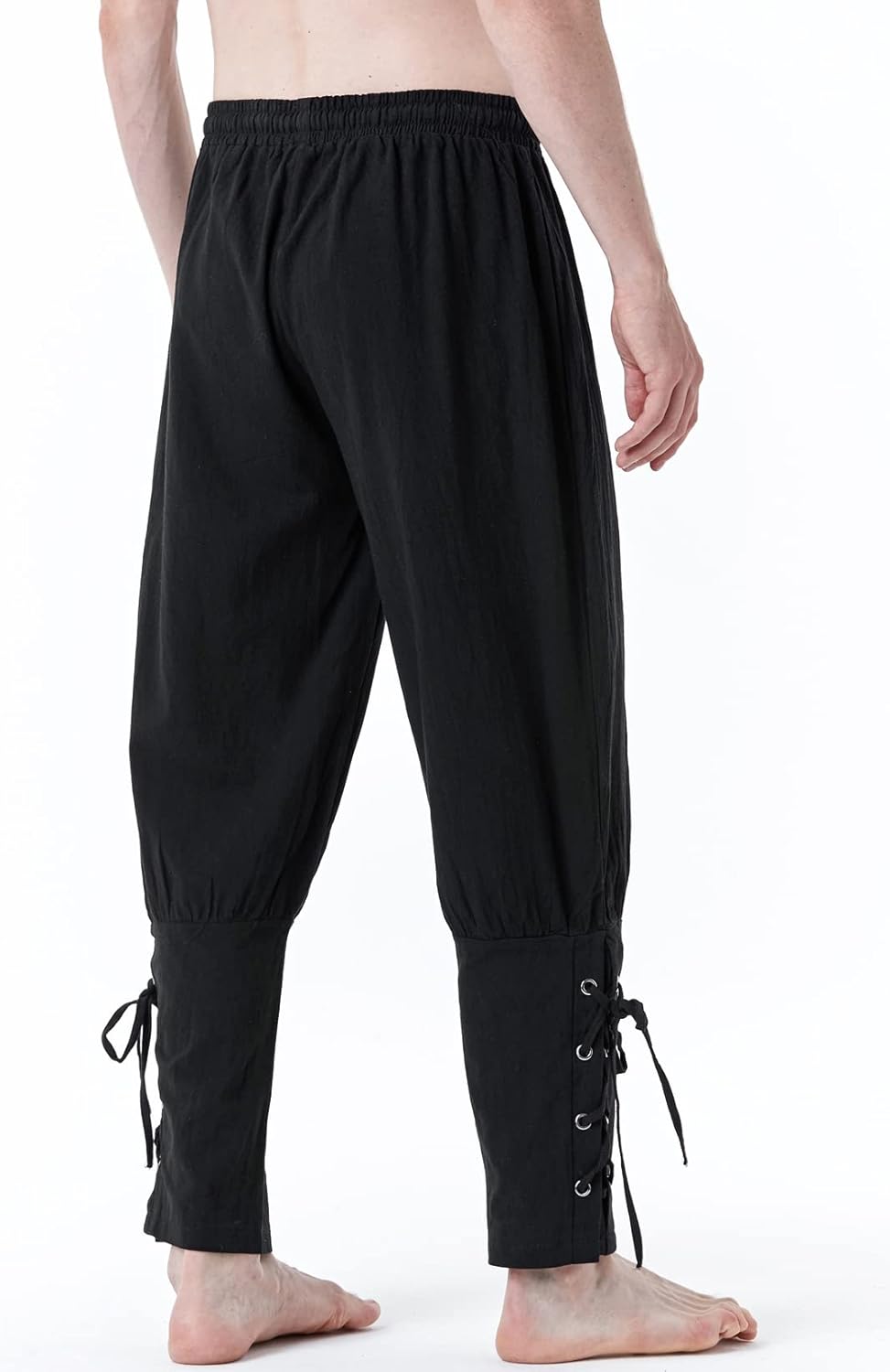 LucMatton Men's Cotton Retro Ankle Banded Pants for Halloween Cosplay Renaissance Medieval Viking Pirate Costume