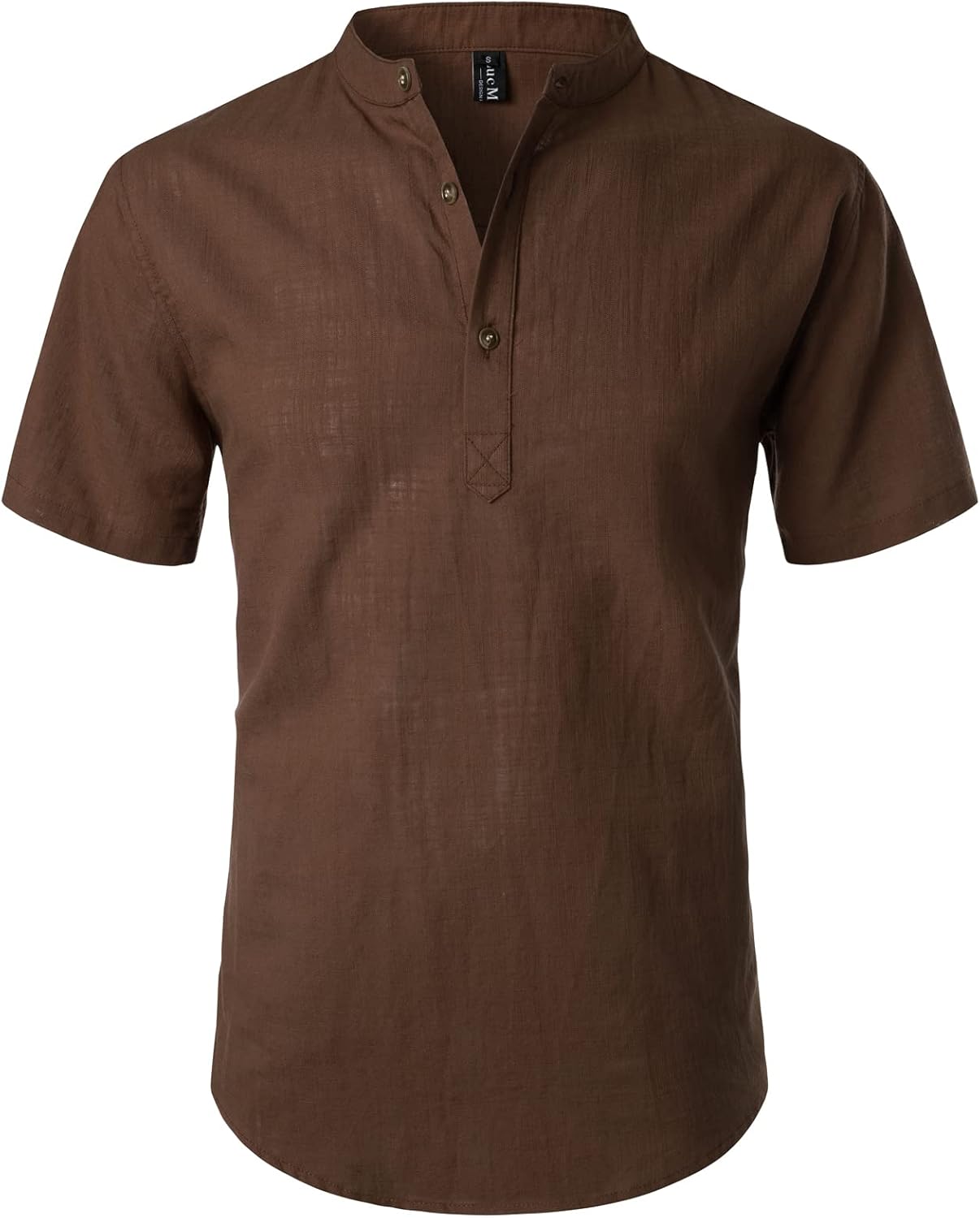 LucMatton Men's Casual Cotton Linen Short Sleeve Henley Shirt Summer Lightweight Banded Collar Beach Tops