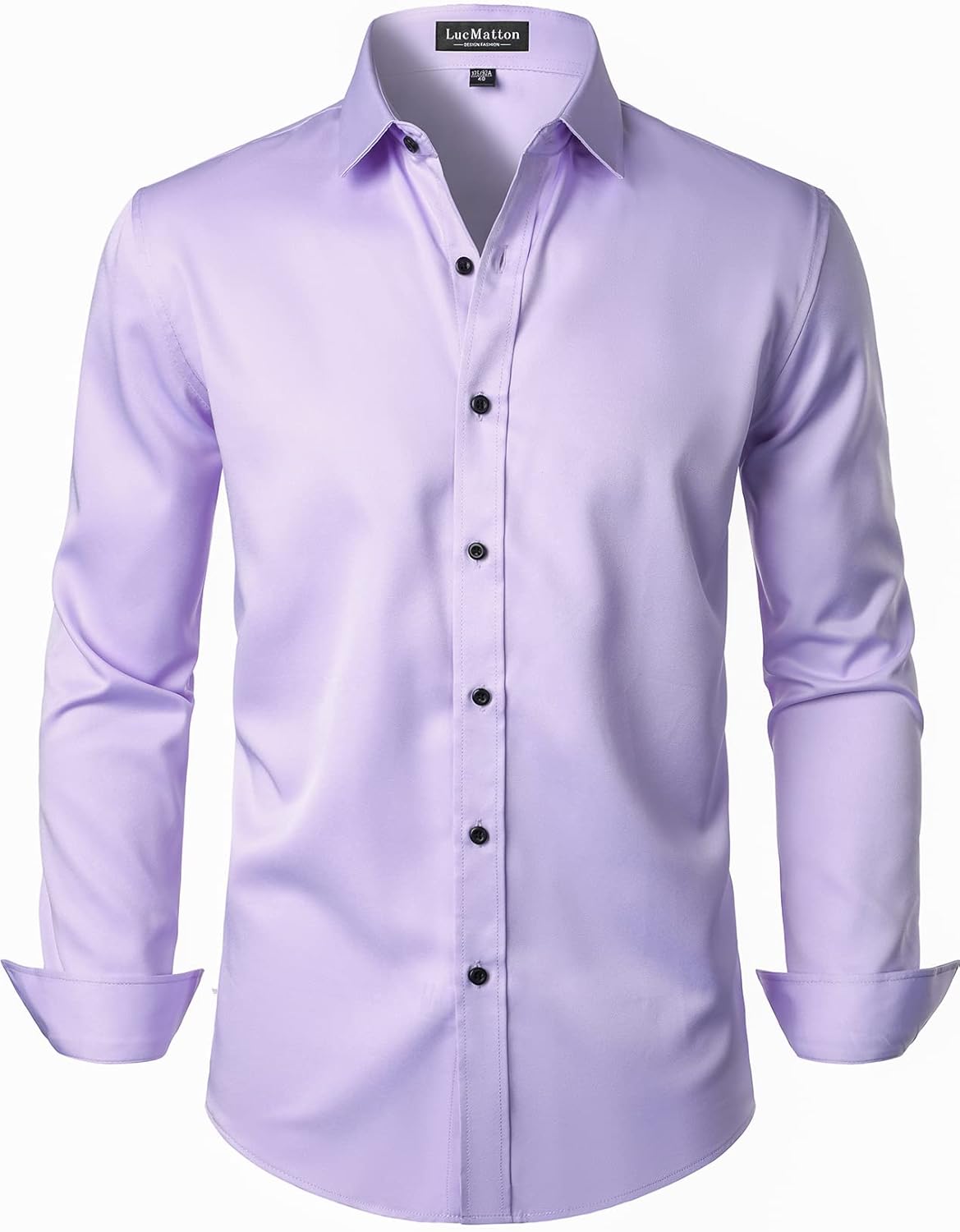 LucMatton Men's Dress Shirt Formal Stretch Wrinkle-Free Long Sleeve Slim Fit Button Down Shirts for Wedding Party