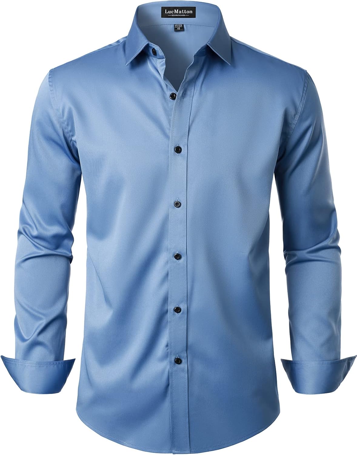 LucMatton Men's Dress Shirt Formal Stretch Wrinkle-Free Long Sleeve Slim Fit Button Down Shirts for Wedding Party