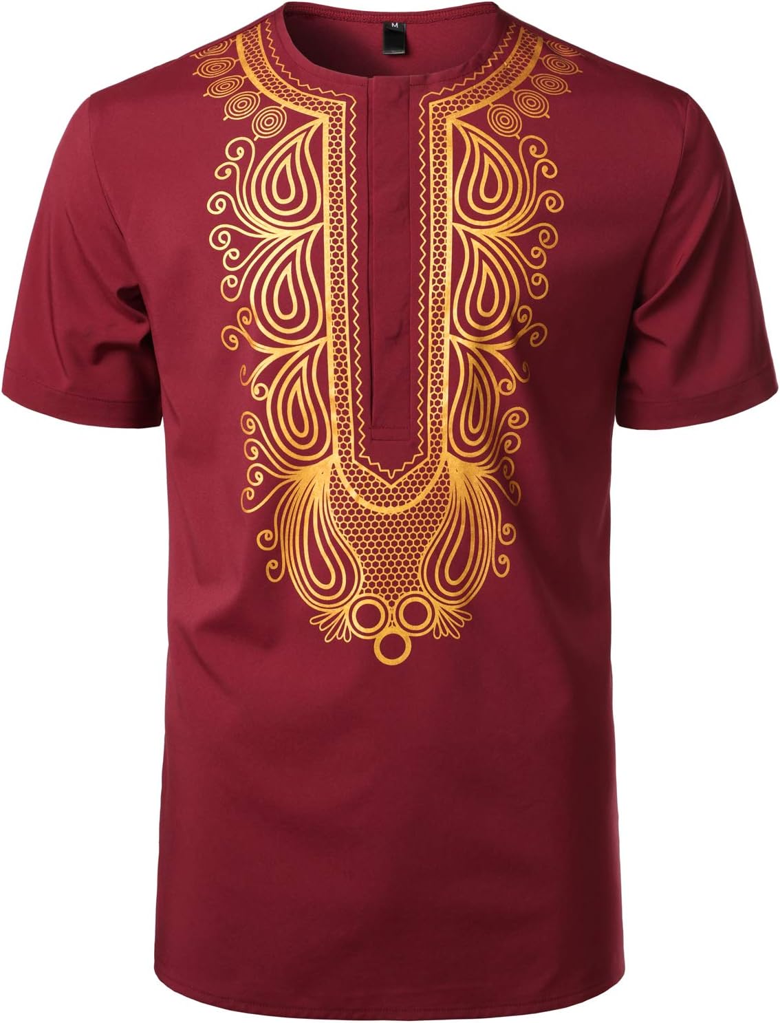 LucMatton Men's African Traditional Printed Dashiki Luxury Hidden Button Short Sleeve Shirt