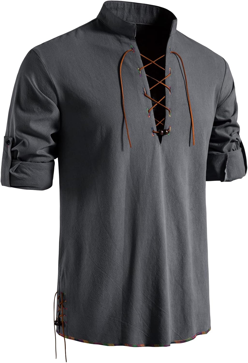 LucMatton Men Classic Lace Up Cotton Shirt Medieval Vintage Costume …