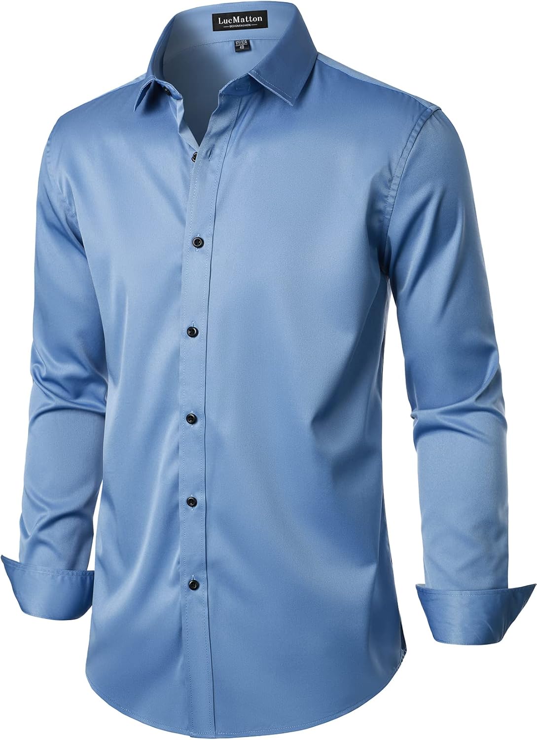 LucMatton Men's Dress Shirt Formal Stretch Wrinkle-Free Long Sleeve Slim Fit Button Down Shirts for Wedding Party
