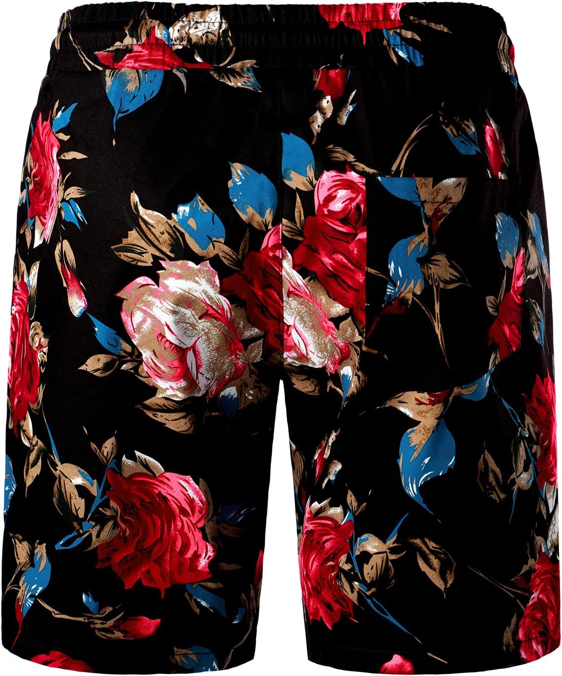 LucMatton Men's 2 Piece Floral Outfits Hipster Short Sleeve Button Down Shirt and Shorts Set Black Rose