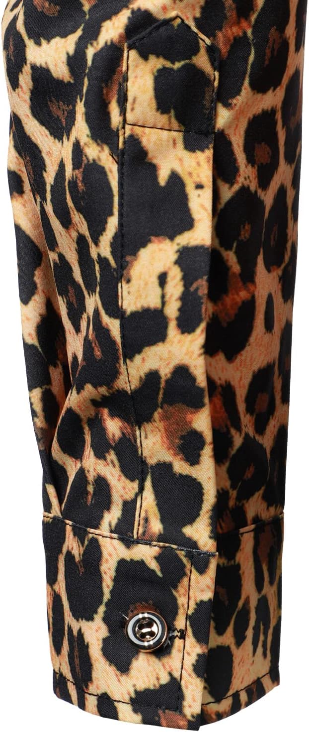 LucMatton Men's Hipster Long Sleeve Button Down Leopard Print Shirts for Club Rock Party Gold Leopard