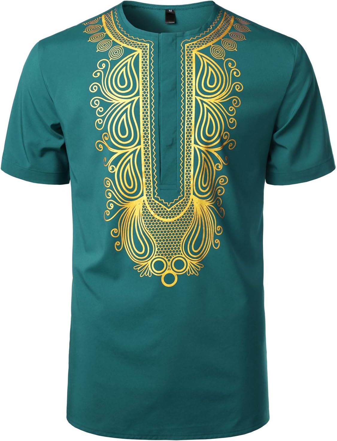 LucMatton Men's African Traditional Printed Dashiki Luxury Hidden Button Short Sleeve Shirt