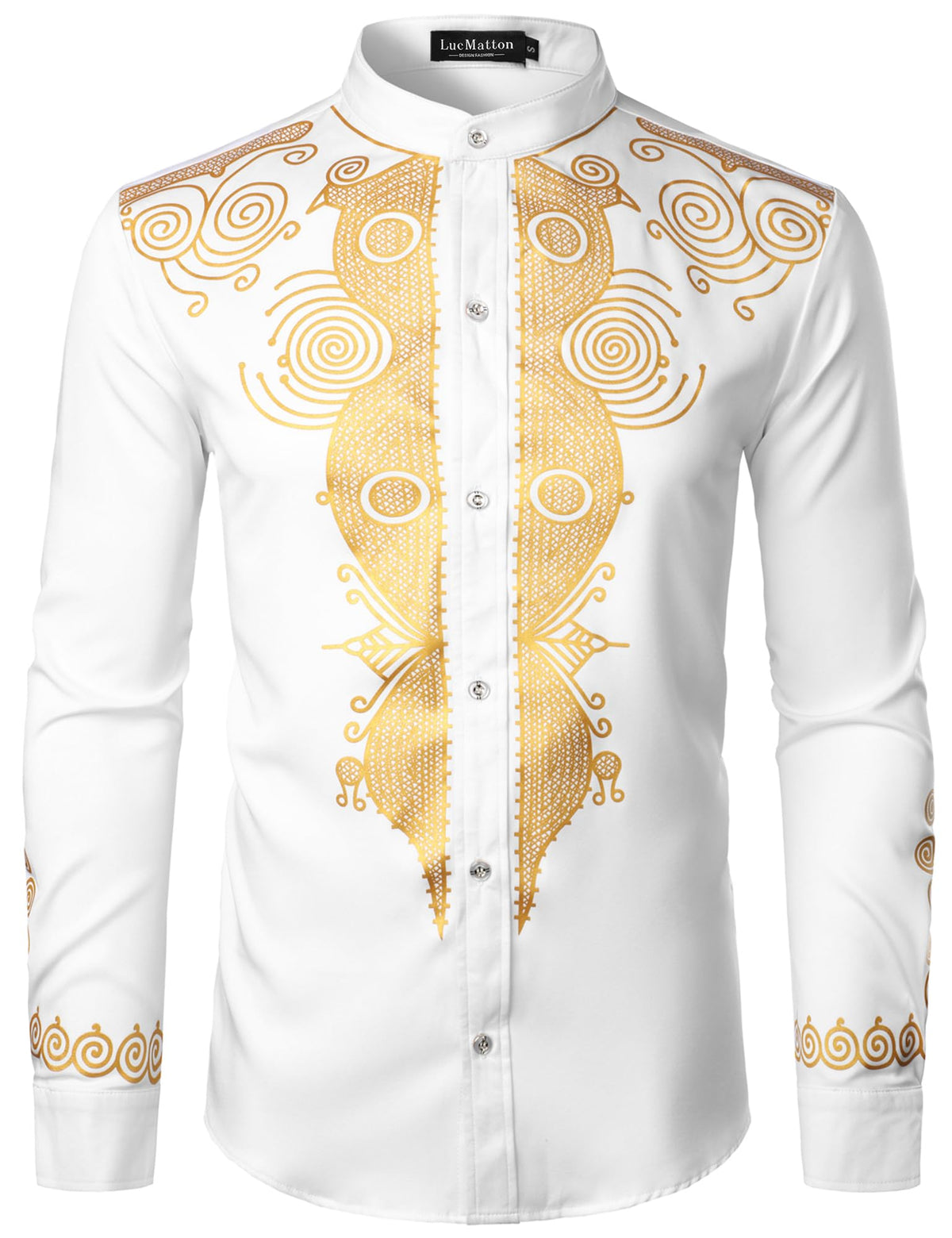 LucMatton Men's African Attire Long Sleeve Button Up Shirt
