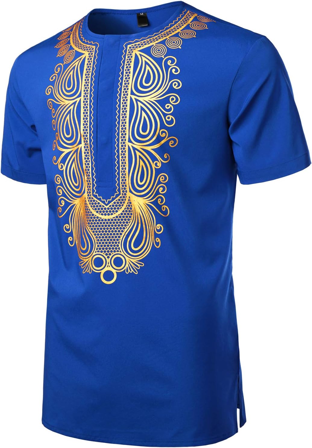 LucMatton Men's African Traditional Printed Dashiki Luxury Hidden Button Short Sleeve Shirt