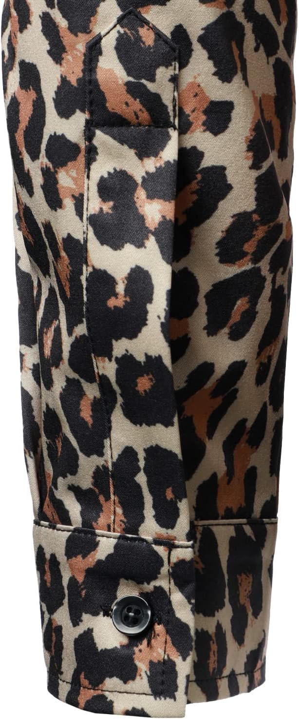 LucMatton Men's Hipster Long Sleeve Button Down Leopard Print Shirts for Club Rock Party Khaki Leopard