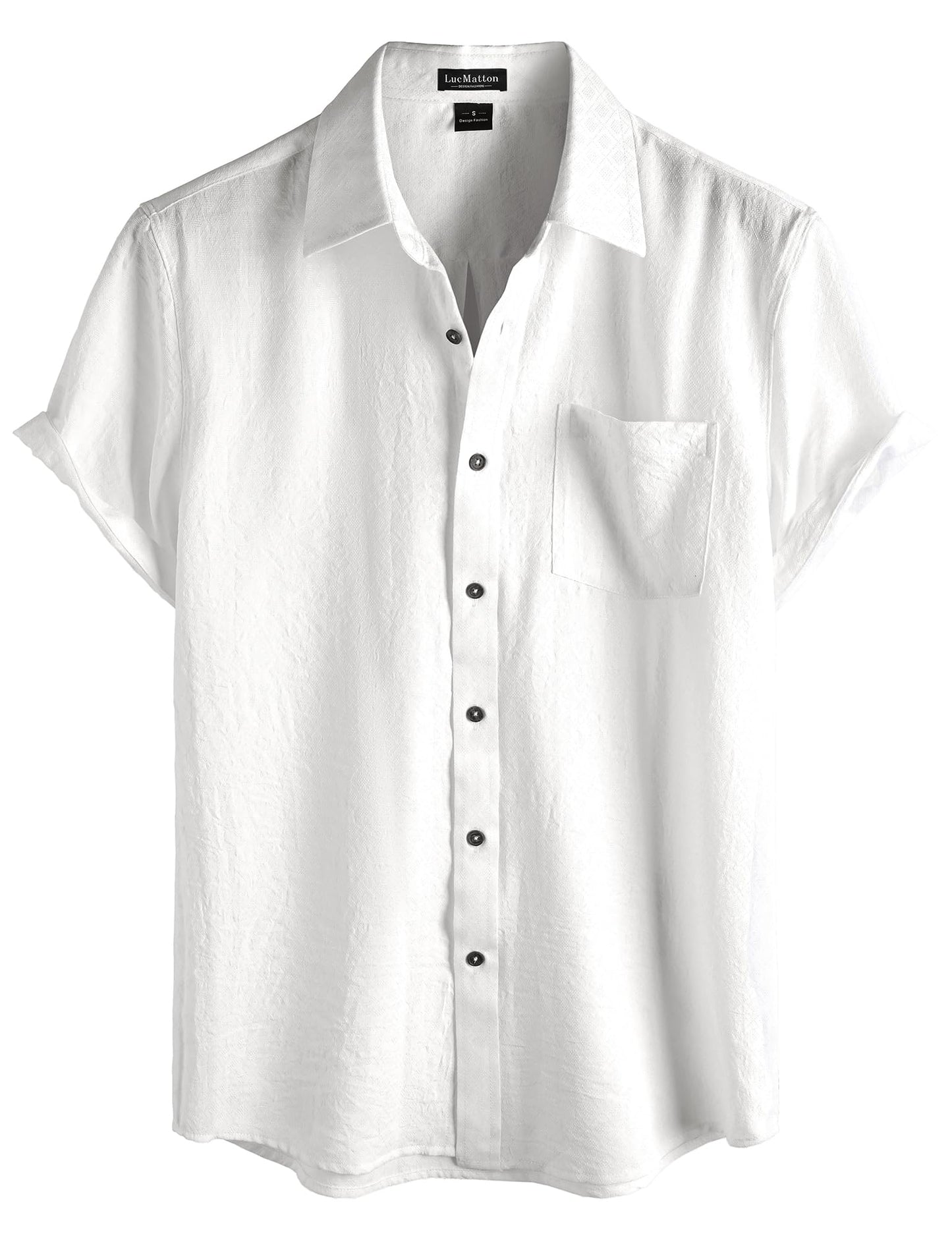LucMatton Men's Vintage Short Sleeve Button Down Shirt Casual Regular Fit Textured Tops for Summer Vacation