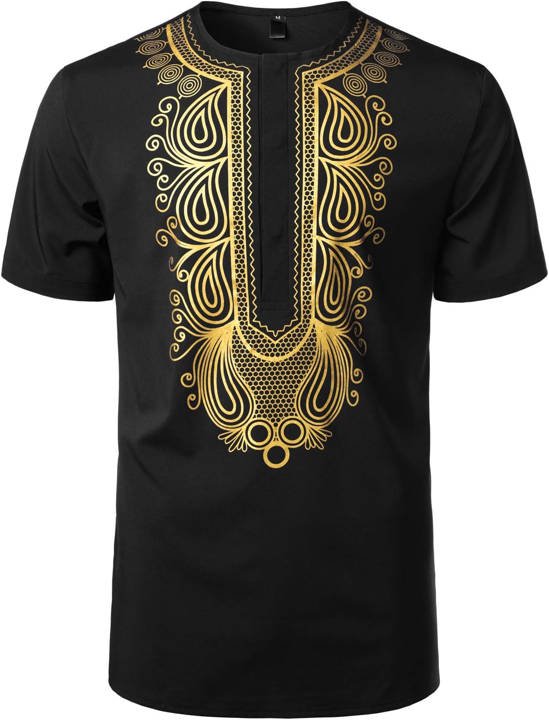 LucMatton Men's African Traditional Printed Dashiki Luxury Hidden Button Short Sleeve Shirt