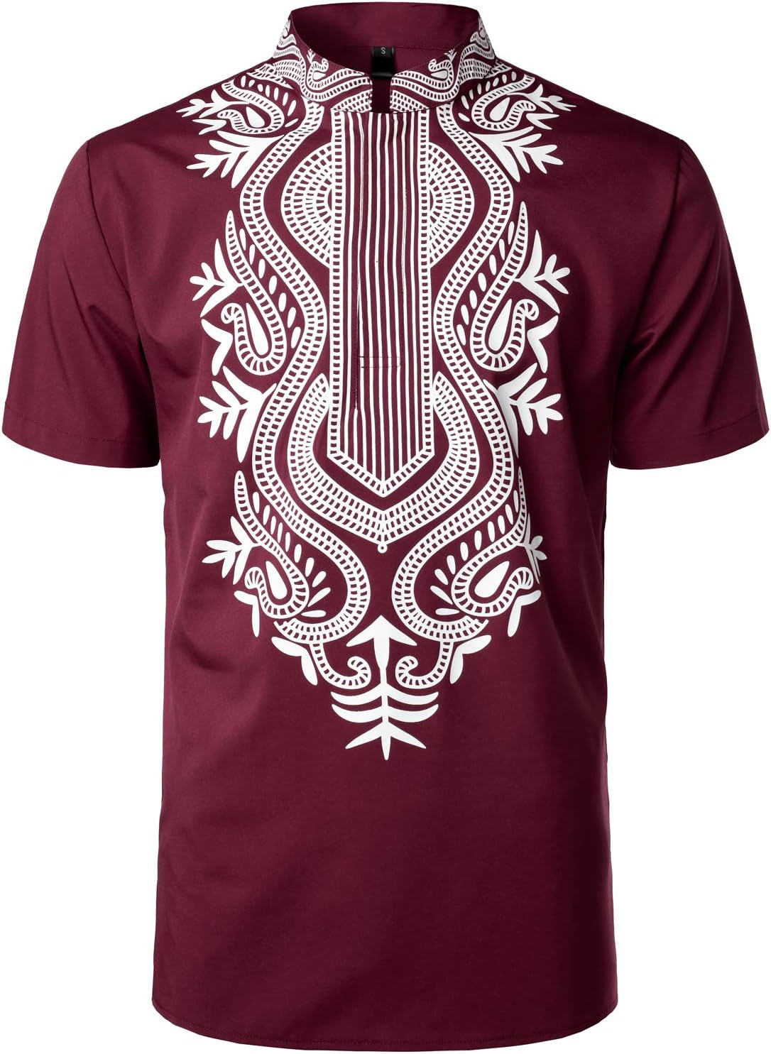 LucMatton Men's African Traditional Printed Dashiki Luxury Hidden Button Short Sleeve Shirt
