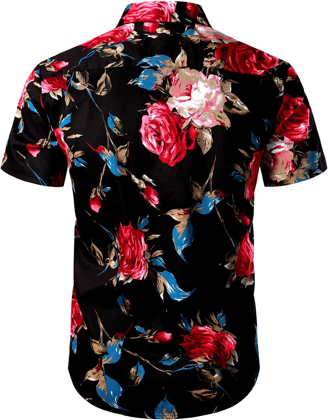 LucMatton Men's 2 Piece Floral Outfits Hipster Short Sleeve Button Down Shirt and Shorts Set Black Rose