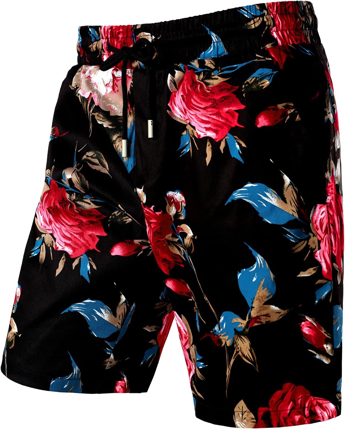 LucMatton Men's 2 Piece Floral Outfits Hipster Short Sleeve Button Down Shirt and Shorts Set Black Rose