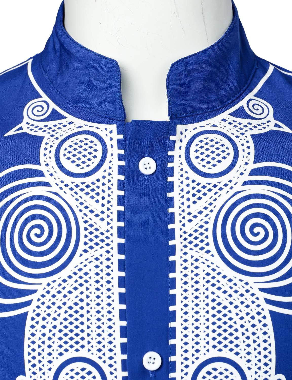LucMatton Men's Traditional African Long Sleeve Dashiki Shiny Metallic Pattern Printed Party Shirt